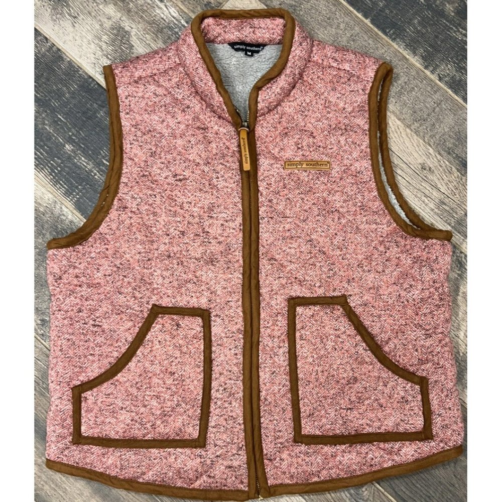 Simply‎ Southern Womens Full Zip Herringbone Vest Quilted Sherpa Lined Medium